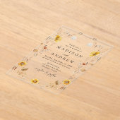 レトロな秋のひまわりと野の花の結婚式 アクリル招待状 (レイダウン)