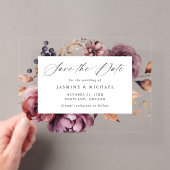 レトロな秋のマルサラフラワーの結婚式Save the Date アクリル招待状 (インサイチュ (ポータブル))