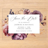 レトロな秋のマルサラフラワーの結婚式Save the Date アクリル招待状 (正面)
