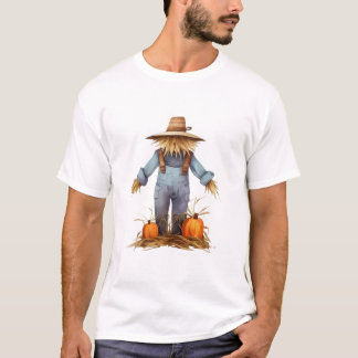 レトロな秋の収穫の案山子とカボチャのグラフィック Tシャツ