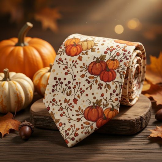 レトロな秋の紅葉とかぼちゃ ネクタイ