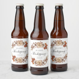 レトロな秋の花とハッピー・サンクスギビング ビールラベル