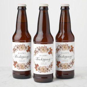 レトロな秋の花とハッピー・サンクスギビング ビールラベル