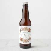 レトロな秋の花とハッピー・サンクスギビング ビールラベル (正面)