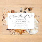 レトロな秋の花のカリグラフィー Save the Date アクリル招待状 (正面)
