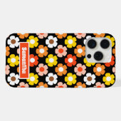 レトロな秋の花柄 ブラック iPhoneケース (裏面横)