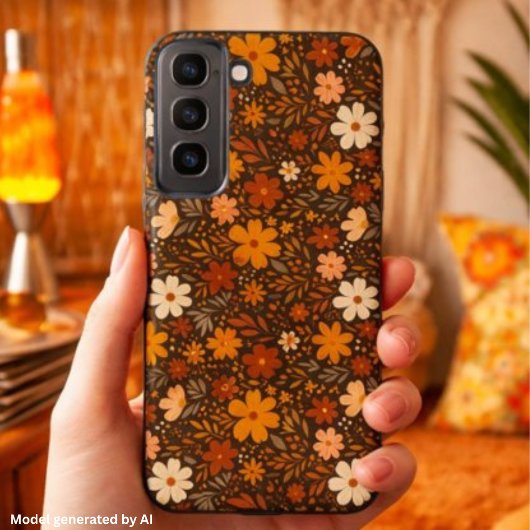 レトロな秋の花柄 - ボホーな秋の花 SAMSUNG GALAXYケース