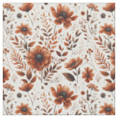 レトロな秋の花 ブロンズの植物画柄のミシン製品 ファブリック (クローズアップ)