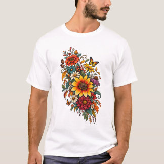 レトロな秋の野の花 Tシャツ