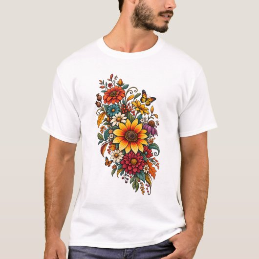 レトロな秋の野の花 Tシャツ (正面)