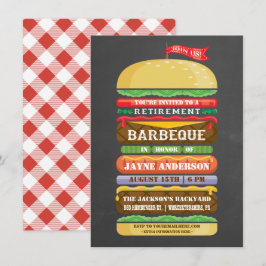 レトロな積み重ねハンバーガー 退職 BBQ 招待状