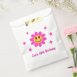 レトロな笑顔のピンクの花の女の子の誕生日 フェイバーバッグ