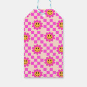 レトロな笑顔のピンクの花の少女の誕生日プレゼント ギフトタグ (裏面)