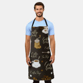 レトロな紅茶やコーヒーテーマの継ぎ目のない模様  エプロン (着用した状態)