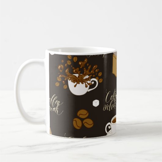 レトロな紅茶やコーヒーテーマの継ぎ目のない模様 コーヒーマグカップ (左)