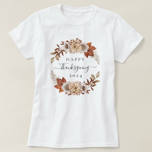 レトロな紅葉 ハッピー・サンクスギビング 2024 Tシャツ (デザイン正面)
