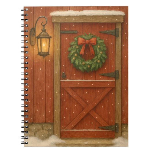 レトロな納屋の扉 クリスマスカード ノートブック (正面)