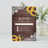 レトロな納屋の木材 レース ヒマワリ ウェディング 出欠カード (スタンド正面)