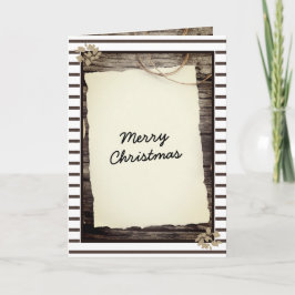 レトロな紙と木のメリークリスマス手書きスクリプト シーズンカード