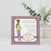 レトロな紫と緑のベイビー性別発表パーティー 招待状 (スタンド正面)