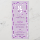レトロな紫の曲線の波線 ウェディング メニュー (正面)