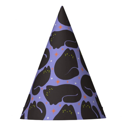 レトロな紫の黒猫 パーティーハット (正面)