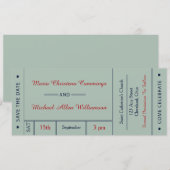 レトロな結婚式のチケット Save The Date アナウンス 招待状 (正面/裏面)