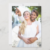 レトロな結婚式の写真 青い縞模様 赤い文字入り サンキューカード (裏面)