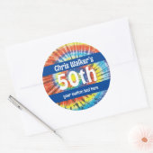 レトロな絞り染めと名前で50歳の誕生日 ラウンドシール (封筒)