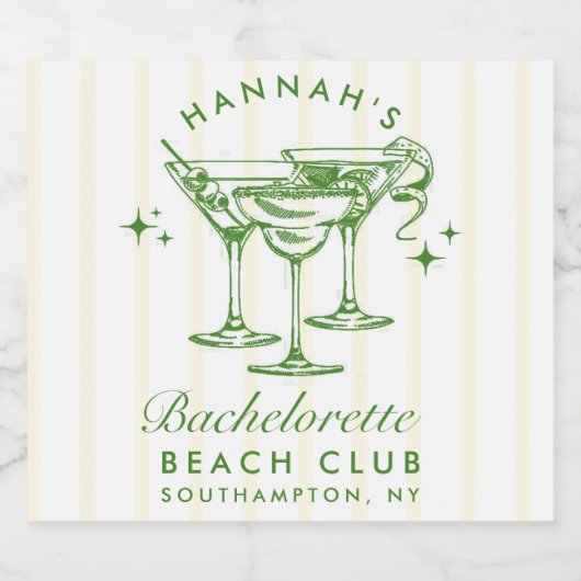 レトロな緑と黄色のストライプのバチェロレッテスパークリング スパークリングワインラベル (シングルラベル)