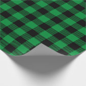 レトロな緑と黒のクリスマスホリデータルタンチェック ラッピングペーパー (角)