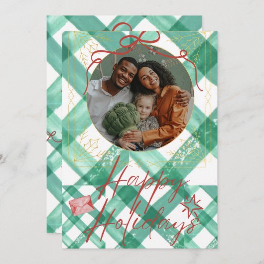 レトロな緑のギンガム シーズンカード (正面/裏面)