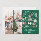 レトロな緑のクリスマスの季節の3枚の写真 シーズンカード (正面)
