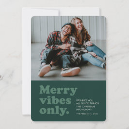 レトロな緑色の写真「Merry vibes only」 シーズンカード