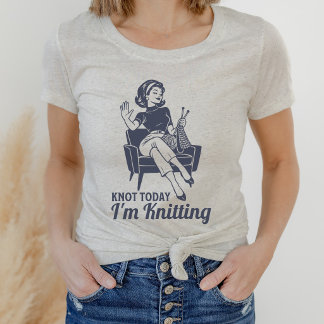 レトロな編み物好きのための面白いデザイン Funny Knot Today I'm Knitting トライブレンドTシャツ