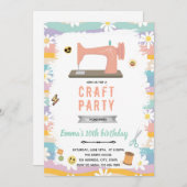 レトロな縫物のお誕生日会招待状 招待状 (正面/裏面)