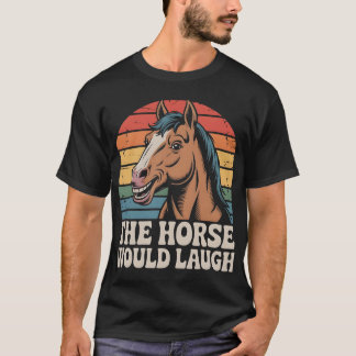 レトロな背景に笑う馬 Tシャツ