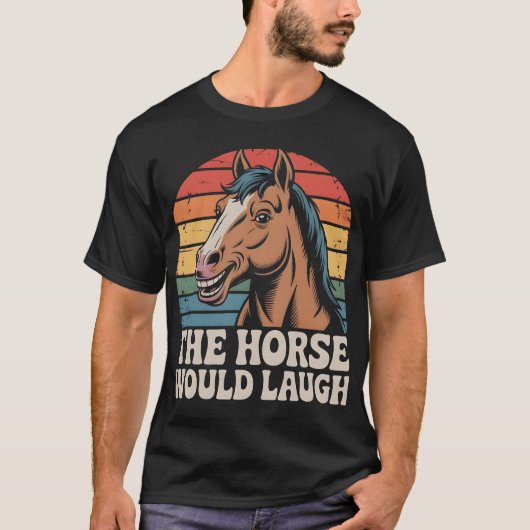 レトロな背景に笑う馬 Tシャツ (正面)