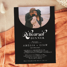 レトロな脚本の写真 白 黒 リハーサルディナー 招待状