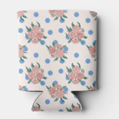 レトロな芍薬の花のブルーのドット柄 ブライダルシャワー カスタム 缶クーラー (裏面)