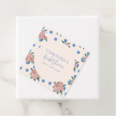 レトロな芍薬の花の青い水玉模様のウェディングシャワーのカスタム フェイバータグ (インサイチュ)