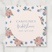 レトロな芍薬の花の青い水玉模様のウェディングシャワーのカスタム フェイバータグ (裏面)