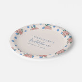 レトロな芍薬の花の青い水玉模様のウェディングシャワーのカスタム ペーパープレート (アングル)