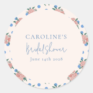 レトロな芍薬の花の青い水玉模様のウェディングシャワー カスタム ラウンドシール