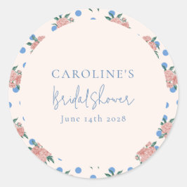 レトロな芍薬の花の青い水玉模様のカスタム ブライダルシャワー ラウンドシール