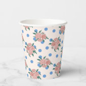 レトロな芍薬の花の青い水玉模様のカスタム ブライダルシャワー 紙コップ (裏面)