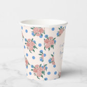 レトロな芍薬の花の青い水玉模様のカスタム ブライダルシャワー 紙コップ (右)