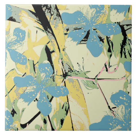 レトロな花と青 タイル (正面)