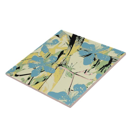 レトロな花と青 タイル (側面)