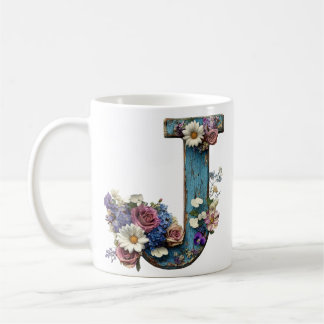 レトロな花とJの文字のデザインが可愛い コーヒーマグカップ